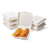 Boîtes alimentaires jetables en bagasse, sans PFAS, biodégradables, 9x6 pouces, pour plats à emporter, vente en gros