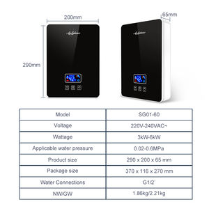 Chauffe-eau électrique instantané 3-6W <span class=keywords><strong>en</strong></span> <span class=keywords><strong>verre</strong></span> trempé avec écran tactile LED, protection contre la combustion à sec et les fuites, pour <span class=keywords><strong>douche</strong></span> - Product Image 2