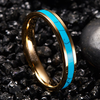 Nouvelle bague en acier tungstène de luxe 4 mm, incrustée de turquoise, pour femmes et hommes, avec logo laser.