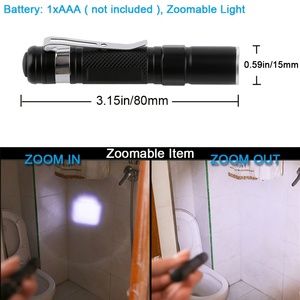Mini LED Pocket Penlight Trọng lượng nhẹ Zoomable Đèn pin <span class=keywords><strong>Torch</strong></span> với <span class=keywords><strong>AAA</strong></span> pin khô Hợp kim nhôm món quà cơ thể - Product Image 5