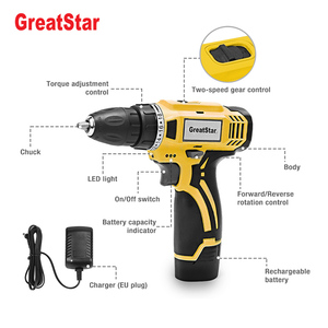 Greatstar-Mini controlador de potencia inalámbrico, batería de iones de litio CC, 3/8 pulgadas, 2 velocidades, <span class=keywords><strong>12V</strong></span>, destornillador eléctrico - Product Image 2