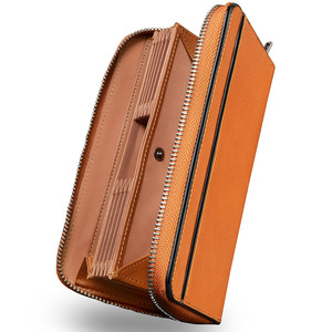 Men's Genuine Leather <b>Long</b> <b>Wallet</b> Zippered Accordion Style Large Capacity Everyday Use RFID Blocking Light Brown - Product Image 1