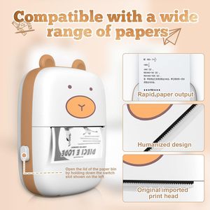 Jumon Mini Dễ Thương Gấu Hình Dạng Nhiệt Máy In Nhãn Xách Tay Không Dây USB Giao Diện Màu Đen Và Trắng Máy In Ảnh - Product Image 5
