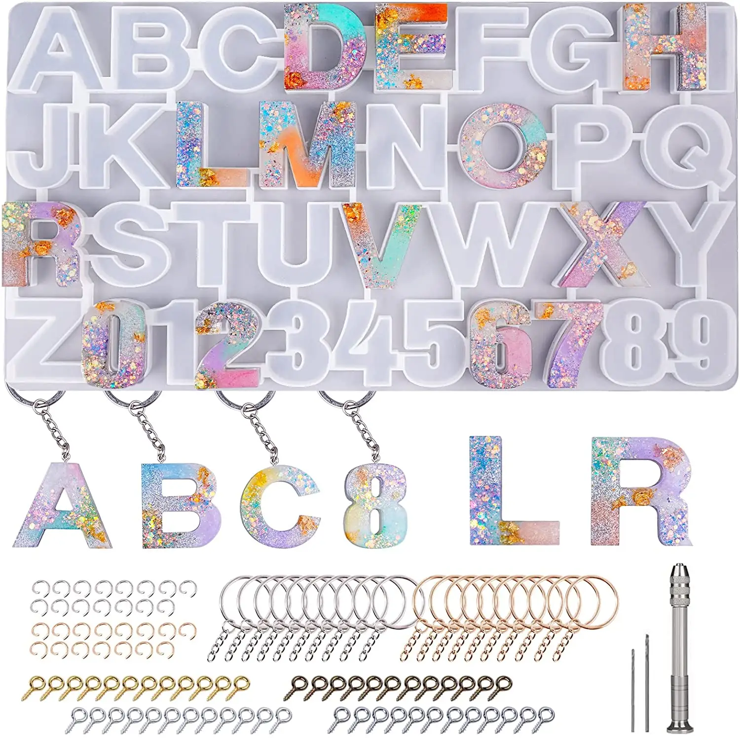 Форма для алфавита из эпоксидной смолы, силиконовая форма для обратной стороны, для отлива цепочки для ключей/дверной тарелки