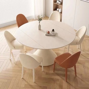 Ensemble de table à manger ovale extensible en pierre frittée, style moderne minimaliste, 6 pièces, base conique, couleur crème, pour la maison, l'appartement, le restaurant - Product Image 6