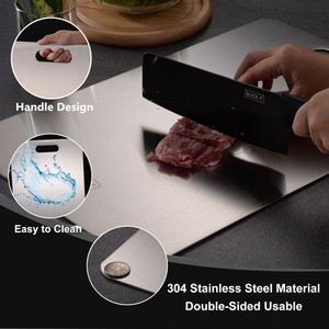 Planche à découper en acier inoxydable 34x23cm, double face, qualité alimentaire, passe au lave-vaisselle, pour fruits, légumes, usage en cuisine - Product Image 3