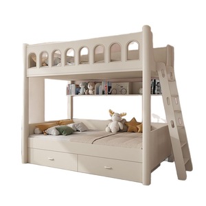 <span class=keywords><strong>Letto</strong></span> a Castello Moderno in Legno Massello Intagliato a Mano per <span class=keywords><strong>Cameretta</strong></span> Bambini con Scala e Cassetti Portaoggetti - Product Image 1