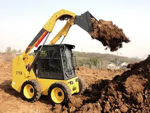 China Top Brand Earthmoving Machinery 3Ton Mini Wheel 375A Skid Steer Loader With Diesel Engine