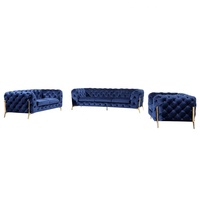Ensemble de canapés Chesterfield sectionnels en velours capitonné, meubles de maison contemporains de luxe, trois places, salon, tissu, pieds en bois