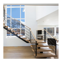 Escalier droit en acier inoxydable durable au design moderne, à poutre en bois, démontable, mono-poutre, pour hall intérieur, appartement, villa
