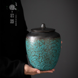 Recipiente de cerámica esmaltada azul celeste con tapa, gran capacidad, hermético, para té Pu Erh, té negro, té verde, uso doméstico - Product Image 4