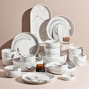 Service <span class=keywords><strong>de</strong></span> table en céramique à motif marbre nordique, assiettes et bols en <span class=keywords><strong>porcelaine</strong></span> sous glaçure, résistant aux rayures, pour hôtels et restaurants - Product Image 5