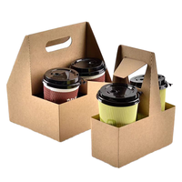 Boîte personnalisée biodégradable pliable en carton kraft découpé avec poignée, pour 2 à 4 tasses, en carton ondulé, impression feuille d'or, pour café, thé, jus, cadeaux