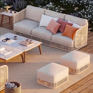 Lujo moderno al aire libre silla de mimbre salón marco de aluminio terraza al aire libre de tres plazas salón Jardín sofá - Product Image 4