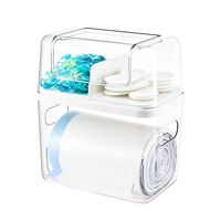 Organisateur de capsules de lessive 2-en-1 et distributeur de sacs poubelles, boîte de rangement transparente empilable avec couvercle rabattable pour l'organisation de la buanderie