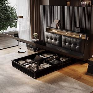 VENTE FLASH Lit plateforme flottant en cuir pleine fleur, lit de chambre principale, cadre en acier carbone, <span class=keywords><strong>noir</strong></span> mat, silhouette organique, primaire - Product Image 2