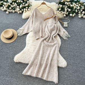 Set da donna due pezzi da donna con rifiniture in pizzo in <span class=keywords><strong>maglia</strong></span> Cardigan <span class=keywords><strong>oversize</strong></span> abito a canotta floreale 3d abito da donna 2 pezzi abito da donna - Product Image 6