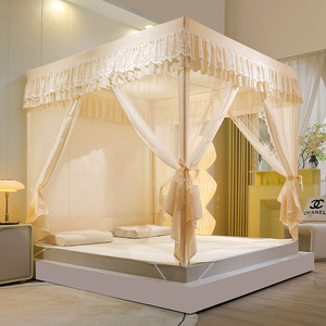 Moustiquaire de lit occultante en polyester à 6 panneaux, style palais, avec fermeture éclair et dentelle, pour usage domestique, anti-poussière - Product Image 6