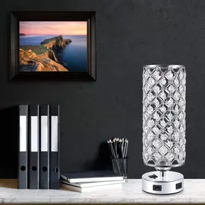 Lampu Meja Kristal Led Modern Nordic, Dapat Diisi Ulang USB Belajar Samping Tempat Tidur Tanpa Kabel Mewah