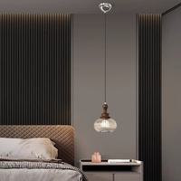 Lampe suspendue de chevet de chambre à coucher en bois de noyer style vintage, lampe de table créative de designer avec cordon suspendu en verre protectrice pour les yeux