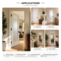 Porte de salle de bain en verre dépoli 1 Lite, étanche, en MDF, porte intérieure en bois, panneau de porte en MDF à âme pleine, insonorisée, pour cuisine et maison