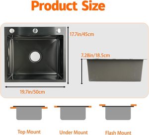 Lavello da <span class=keywords><strong>cucina</strong></span> NEXGRAND nero 50x45cm con rubinetto estraibile e accessori multipli in acciaio inossidabile per cucine - Product Image 2