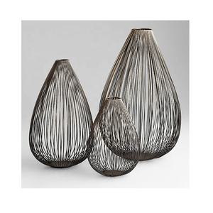 Handmade High Quality Metal <b>Wire</b> Decorated <b>Flower</b> Vase Black Finish Set 3 Different Sizes American Minimalist Style Home Use - Product Image 1