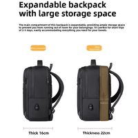 Sac de voyage d'affaires léger, extensible et imperméable pour hommes avec port USB, sac à dos pour ordinateur portable en tissu Oxford de 15,6 pouces