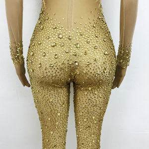 Monos dorados de lujo, <span class=keywords><strong>mono</strong></span> elegante con <span class=keywords><strong>lentejuelas</strong></span> y diamantes, <span class=keywords><strong>mono</strong></span> de malla para mujer, <span class=keywords><strong>mono</strong></span> con diamantes de imitación de cantante - Product Image 6