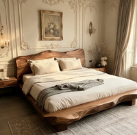 Cadre de lit en bois massif de style Japandi moderne et luxueux avec tête de lit en rotin tressé pour chambre principale, villa, hôtel, projet personnalisable