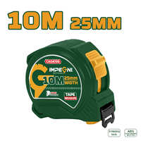 Ruban à mesurer en acier auto-enroulant bicolore avec coque en plastique et revêtement en caoutchouc, 10M 25MM, verrouillage par bouton-poussoir, étui haute visibilité