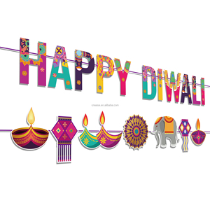 Huancai Happy Diwali bannière Festival de lumières <span class=keywords><strong>guirlande</strong></span> de lampes Deepavali banderole en papier pour Hindu Diwali fournitures de fête - Product Image 4