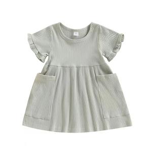 فستان بناتي الأكثر مبيعاً من قماش التريكو المضلع مع جيوب كبيرة بتصميم عصري أنيق - Product Image 3