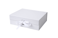 Boîte cadeau magnétique pliable en forme de livre blanc avec ruban en soie, logo personnalisé, papier recyclé, emballage de luxe pour la vente au détail