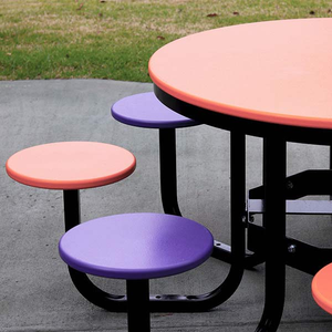 Muebles duraderos resistentes a la intemperie, mesa de picnic redonda con asientos para exteriores, marco de acero de Metal colorido para parques, escuelas, parques infantiles - Product Image 6