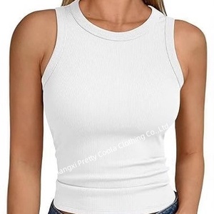 MT1046 Custom <span class=keywords><strong>donna</strong></span> a coste stile Crop Top <span class=keywords><strong>100</strong></span>% <span class=keywords><strong>cotone</strong></span> stampa Logo moda Fitness canotta per ragazze - Product Image 3