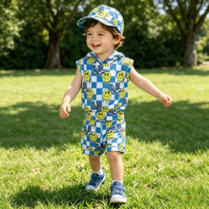 Conjunto de chaleco con capucha y pantalón suelto de 2 piezas para bebé, personalizado de fábrica, venta al por mayor, estampado personalizado, unisex, de tela suave, para verano BD1-2 - Product Image 6