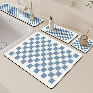 Tapis absorbant pour lavabo de salle de bain, rectangulaire, antidérapant, en polyester, pour comptoir de cuisine, design moderne en damier - Product Image 4