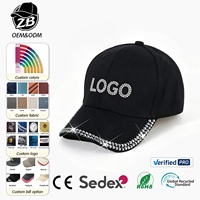 Casquette de baseball en coton uni de luxe avec logo personnalisé, bord orné de strass étincelants, pour femme, idéale pour les soirées