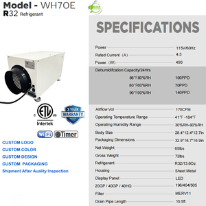 Distributor Wanted Factory Price OEM ODM 115V 70 PPD-140 PPD R32 Basement Crawlspace Whole Home Whole House <b>Dehumidifier</b> HVAC - Product Image 3