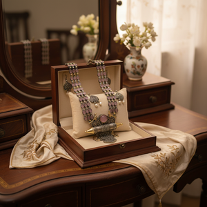 สร้อยคอยาวหิน pota เคลือบ2สีชุดเครื่องประดับหรูหรา - Product Image 3