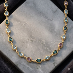 Beautiful S925 <b>Necklace</b> 925 Sterling Silver Gold Plated Tourmaline, Blue Topaz <b>Long</b> Chain Pendant <b>Necklace</b> for Women - Product Image 2