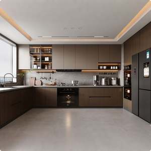 Armoires de cuisine en laque grise préfabriquées au design moderne et simple à vendre - Product Image 2