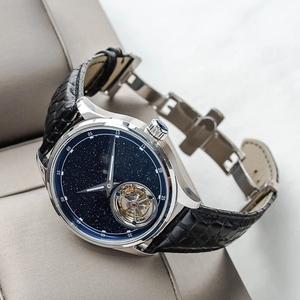 Montre Tourbillon Chinoise Personnalisée avec Logo d'Entreprise, Cadran Bleu Doré en Pierre, Montre Mécanique Creuse pour Hommes à Remontage Manuel - Product Image 4