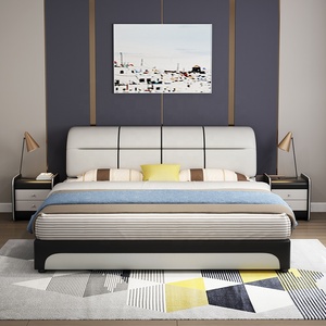 เตียงคิงไซส์ทันสมัยหุ้มผ้า โครงไม้สน พร้อมแผ่นไม้สน โฟมหนานุ่ม ทนทาน เฟอร์นิเจอร์บ้าน - Product Image 2