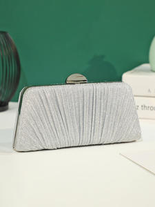 High Fashion Square Pillow Shape Polyester <b>Glitter</b> Pleats Clutch <b>Bag</b> Chain Strap Magnetic Closure for Socialite Party Send Rival - Product Image 4