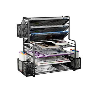 Desktop <b>Storage</b> Rack Multi Layer Carbon Steel <b>File</b> Organizer With Pen Holder For Office Stationery Books And Misc Items - Product Image 3