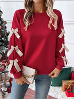 Nouvelle mode de pulls à capuche à manches longues avec nœud pour femmes automne hiver couleur unie pulls de noël à capuche