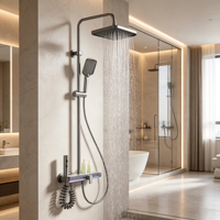 Ensemble de douche carré en laiton massif OEM personnalisé, finition canon de fusil, avec affichage numérique, mitigeur haute pression et douchette à main, pour salle de bain, vente en gros