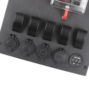 Compact 12V Control Box With 5x15A Pre-Wired Switches 3 USB 1 Cigarette Lighter Sockets IP67 Protection For Boats Caravans